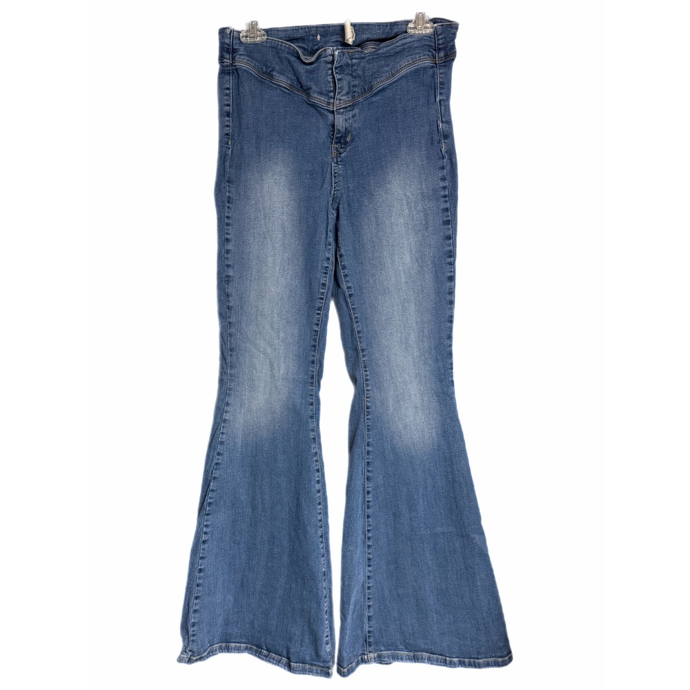 Free People Just Float On Flare Jeans Blue Denim Bell Bottom 31R Hippie Festival